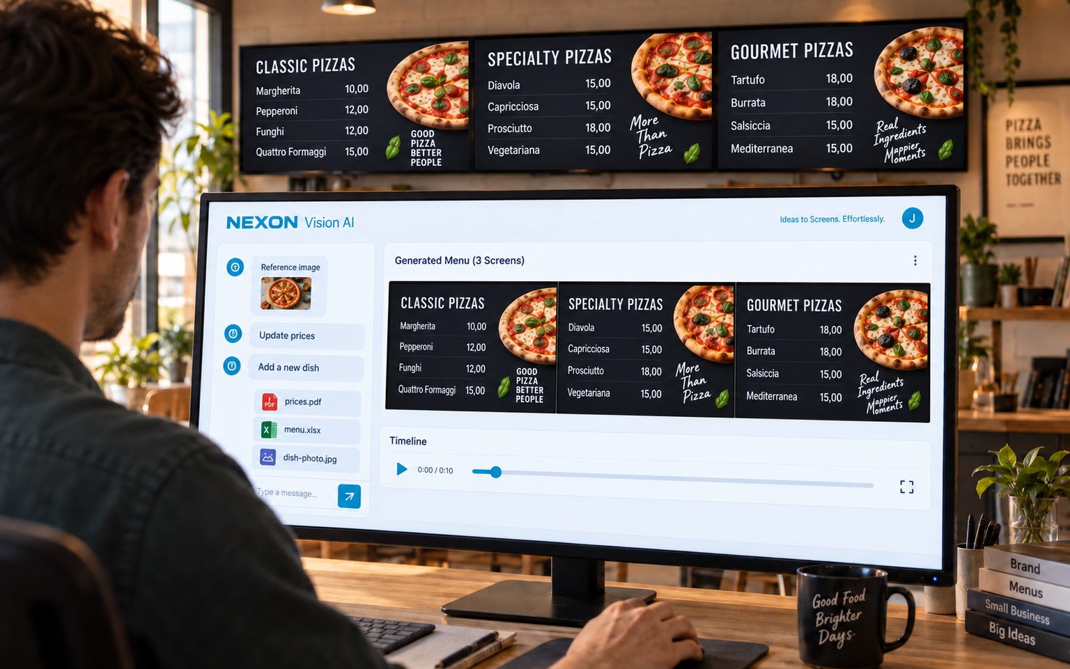 Illustration of an AI assistant creating a three-screen menu
