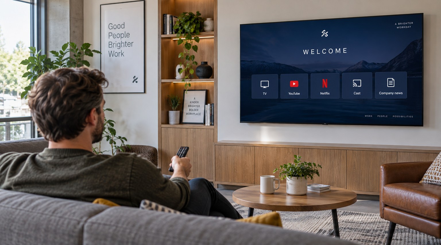 Managed Hospitality TV with entertainment services in an office staff lounge
